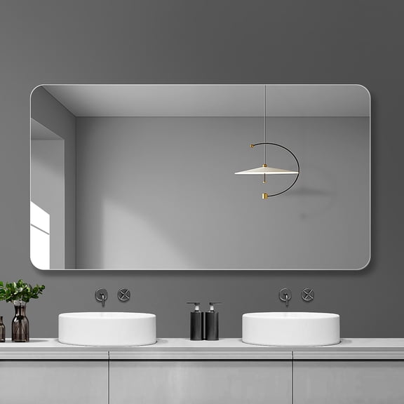 DECMAY Bathroom Vanity Mirror | Wall-Mounted Mirror with Anti-Fog & Waterproof, Frameless R50 Rounded Corner, Horizontal or Vertical Hanging (Clear, 39.4" x 29.5")