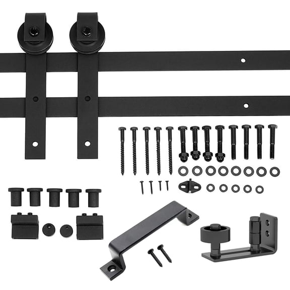 DECMAY CRAZY ELF 6.6FT Black Sliding Barn Door Hardware Kit with Floor Guide & Pull Handle - 220LBS Load, Fits 24"-36" Doors, Door Not Included