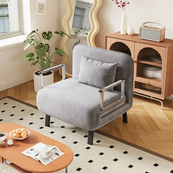 DECMAY Convertible Chair Bed, Tri-Fold Sofa Bed with Adjustable Backrest & Pillow, Leisure Chaise Lounge Couch with Sturdy Iron Frame for Home & Office, Comfortable Sleeper Chair