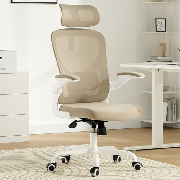 DECMAY Ergonomic Office Chair with Headrest, High Back Desk Chair with Lumbar Support & Flip-up Arms