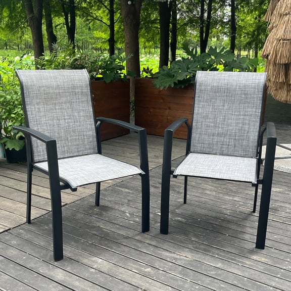 DECMAY Garden Patio Chairs Set of 2, All-Weather Metal Outdoor Dining Chairs with Stackable Design