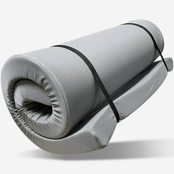 DECMAY Memory Foam Camping Mattress, Foldable Portable Roll-Up Bed with Water-Resistant Cover, Grey