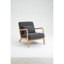 DECMAY Mid Century Modern Accent Chair with Wood Frame, Velvet Upholstered Armchair with Waist Cushion