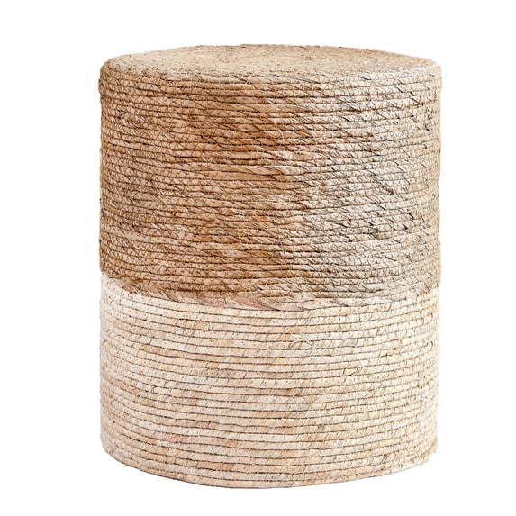 DECMAY Ottoman Poof, Natural Seagrass Poufs, Hand Weave Round Footstool, Pouffe Accent Chair, Sitting Braided Footrest W/Jute Cover, Boho Chair for Living Room