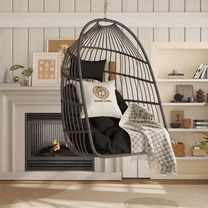 DECMAY Outdoor Rattan Egg Swing Chair, Foldable Hanging Chair with Cushion and Suspension Kit