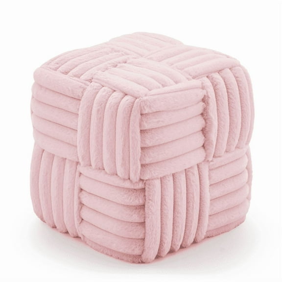 DECMAY Square Ottoman Foot Stool Corduroy Vanity Chair Bench with Padded Woven Footrest for Entryway Living Room Hallway