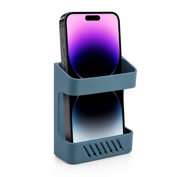 DECOBAY D5 Wall Mount Phone Holder with Charging Cable Slot, Adhesive Remote Control and Phone Storage Organizer, Blue
