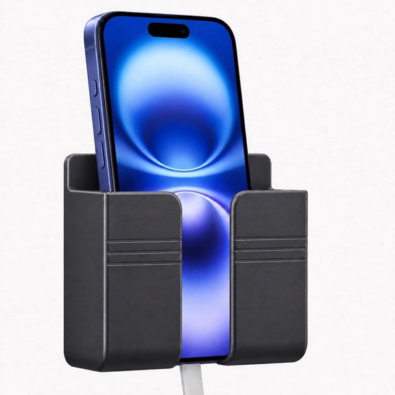DECOBAY Wall Mount Phone Holder, Self Adhesive Phone & Remote Holder with Cable Slot, No Drill Storage Organizer for Bathroom, Bedroom, Kitchen (D1-Gray)