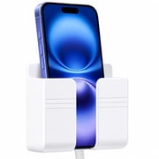 DECOBAY D1 Self-Adhesive Wall Mount Phone Holder with Cable Slot, No-Drill Phone and Remote Control Organizer, White, 1-Pack