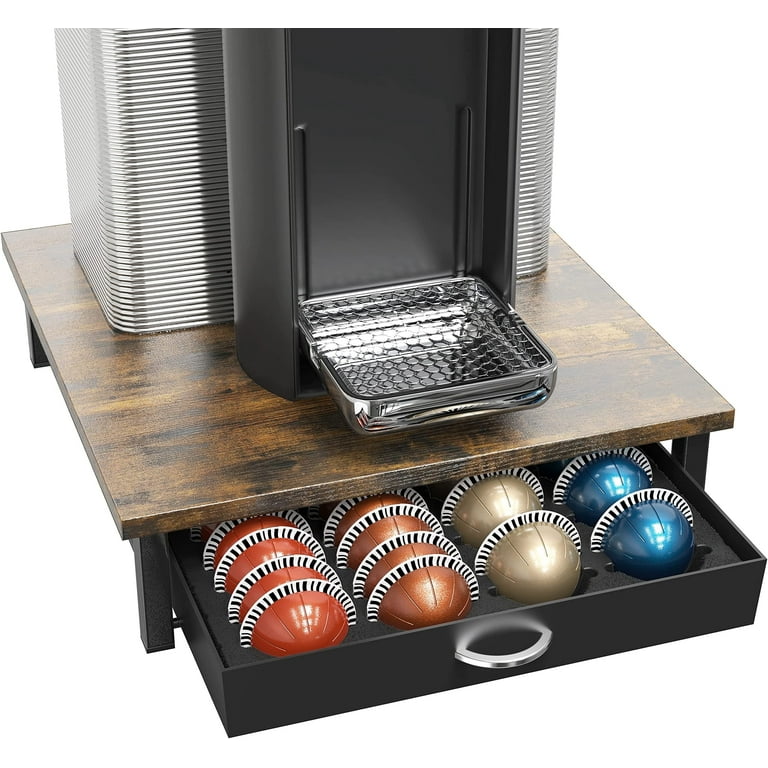 DecoBrothers Vertuo Pod Holder Drawer 24 Large or 48 Small Nespresso Capsule Organizer Rustic Brown