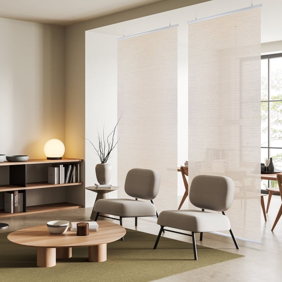 DECOLAB Hanging Room Divider 36" x 96" Semi Privacy Sheer Partition Separator Screen for Studio Apartment, Office, Living Room, Shared Space Trimmable Length, Natural Woven, Pack of 2, Amber