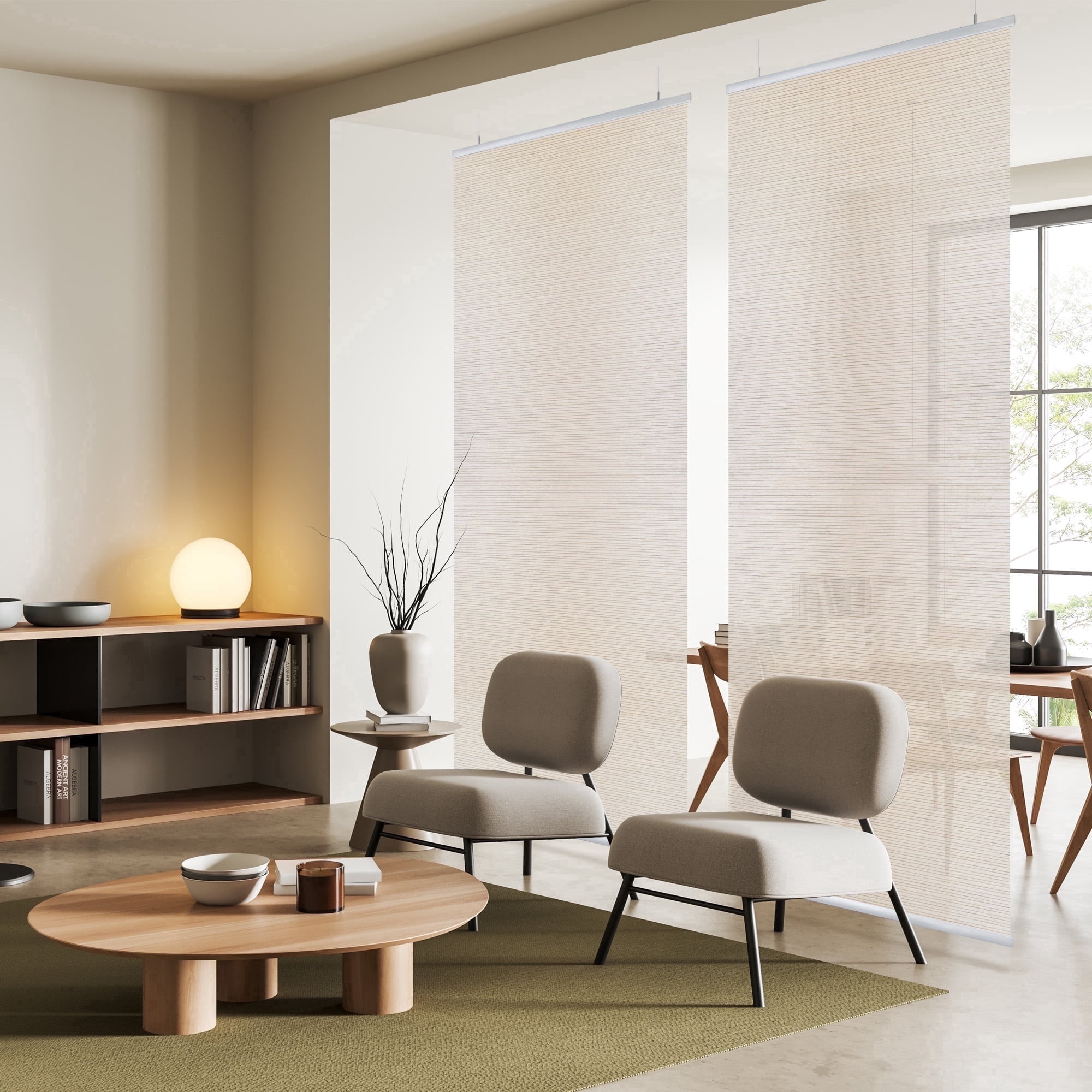 DECOLAB Hanging Room Dividers, Ceiling Mount 36"x96" Natural Woven Fabric Panel, Office, Living Room, Shared Space, Trimmable, Pack of 2, Amber