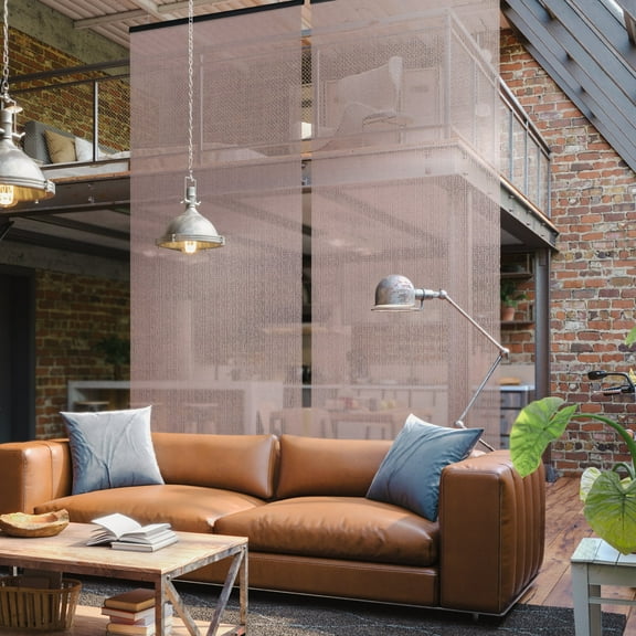 DECOLAB Hanging Room Divider, 36" x 96" Sheer Fabric Screen, Semi-Privacy, Adjustable Height, Set of 2, Sand