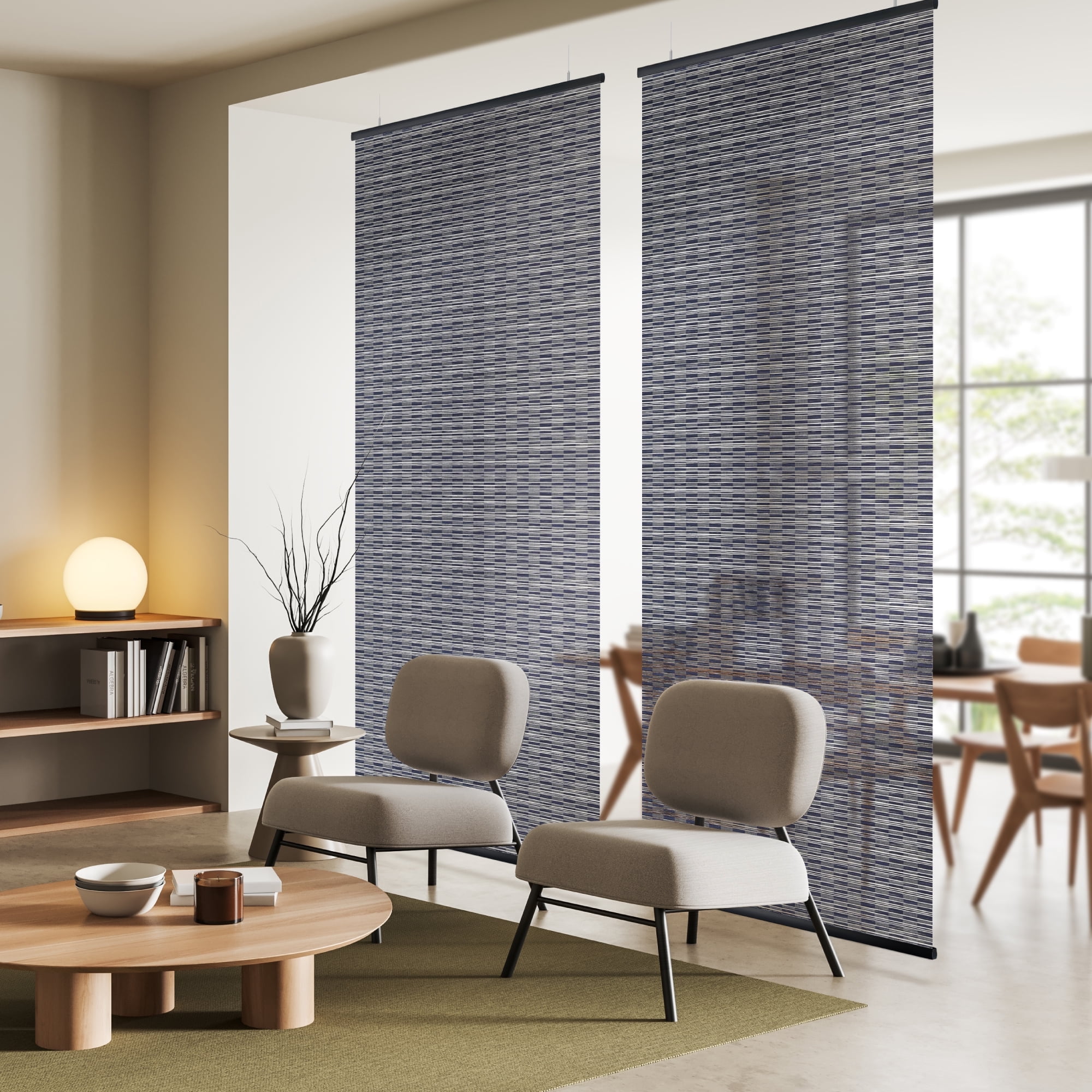DECOLAB Hanging Panel, 36" x 96" Privacy Sheer Separator Divider for Shared Room, Entryway, Workspace, Natural Woven, Pack of 2, Azurite