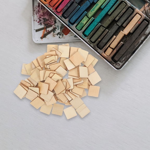 DECOMELODY 100Pcs Unpainted Wood Pieces for Childrens Art Projects Beige Wooden Squares Plain Square