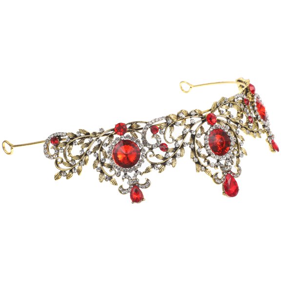 DECOMELODY 1Pack Rhinestone Crown Headdress for Women Bridal Accessory Baroque Vintage Style Red Gold 15.4x12cm