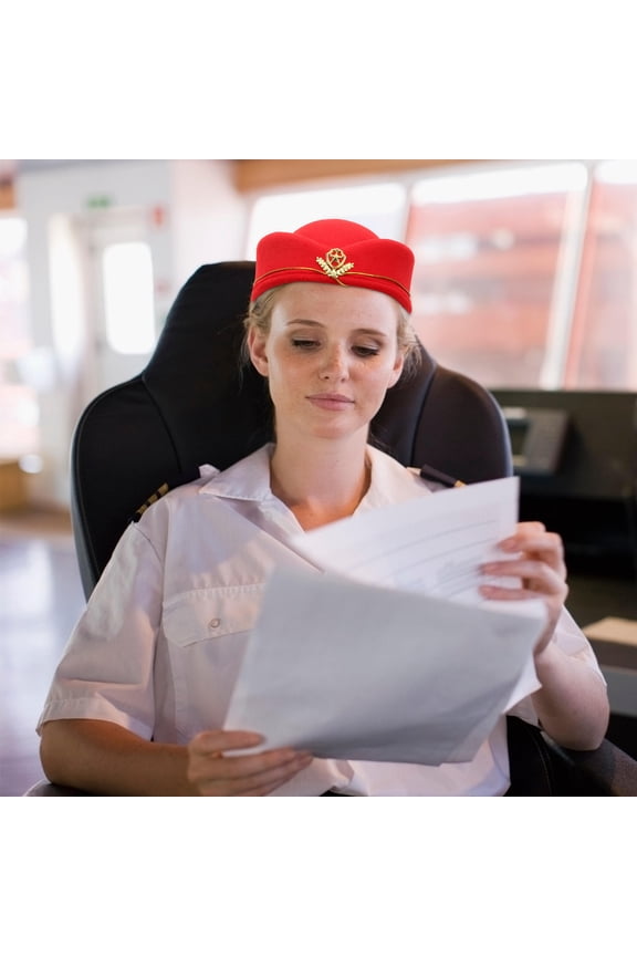 1Pcs Felt Stewardess Hat Beret Shape For Women Cosplay Costume Accessory