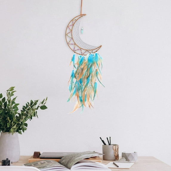 DECOMELODY 1Set Dream Catcher Multi Color Moon Shape Wall Hanging Home Decoration Iron Thread Girls Bedroom Decoration