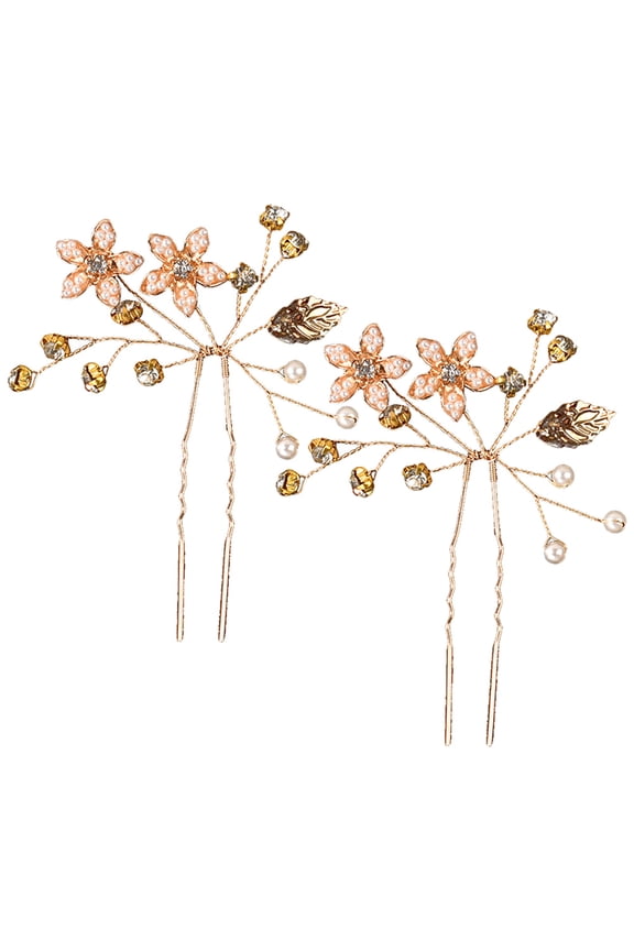 2Pcs U-Shaped Metal Hair Sticks For Updo Hairstyles 3.54x3.54x0.39in Golden Rhinestone Accessories