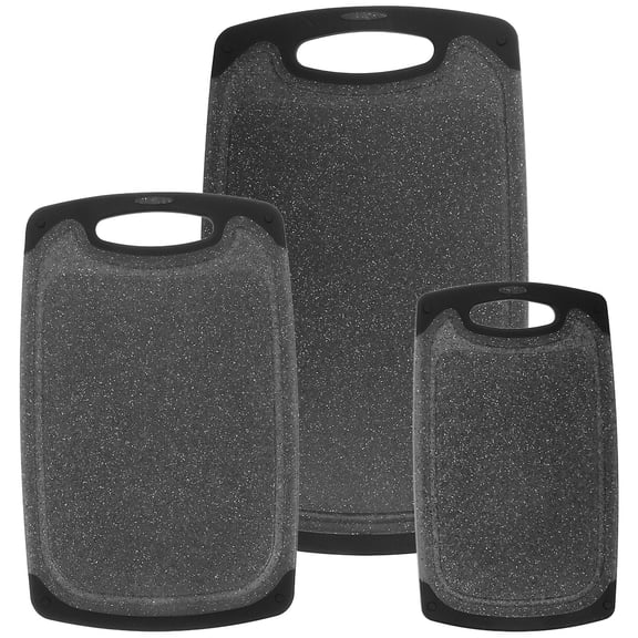 DECOMELODY 3PCS Set Cutting Board for Cooking with Anti Slip and Food Cutting Function Black Rectangle PP Material