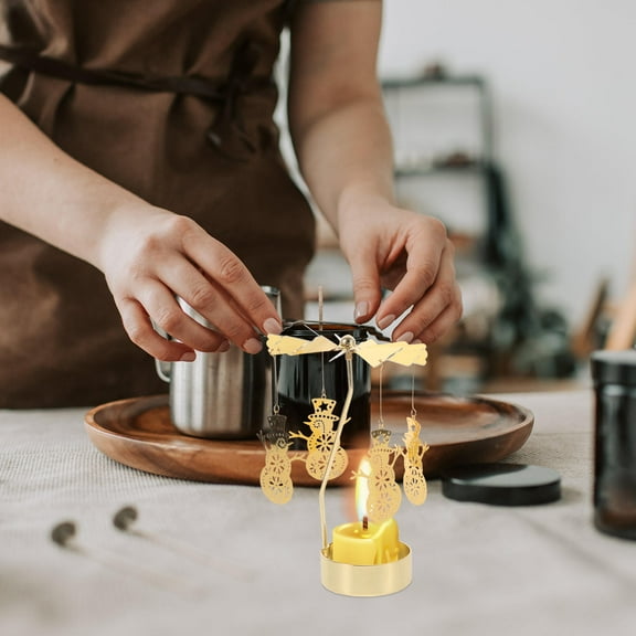 DECOMELODY Carousel Candle Holder Rotating Windmill Candlestick 1Pcs Iron Nordic Style 13.0X8.0X8.0in