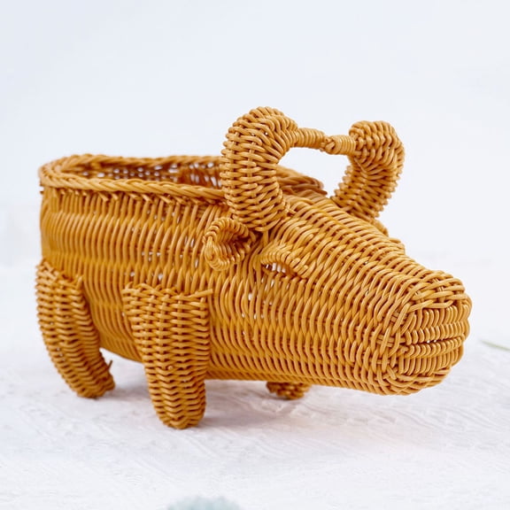 DECOMELODY Imitation Rattan Mini Basket for Shelves Coffee 1Set 13.8X8.7X6.3In
