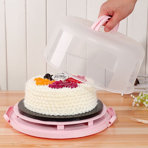 DECOMELODY Portable Dessert Box Pink Plastic Round Shape With Handle Inch 1Set