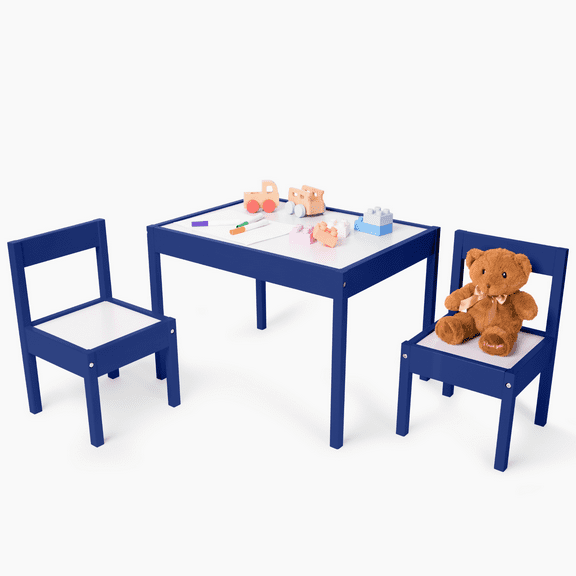 DECOMIL 3-Piece Kids Wooden Activity Table and Chair Set, Outdoor, Blue