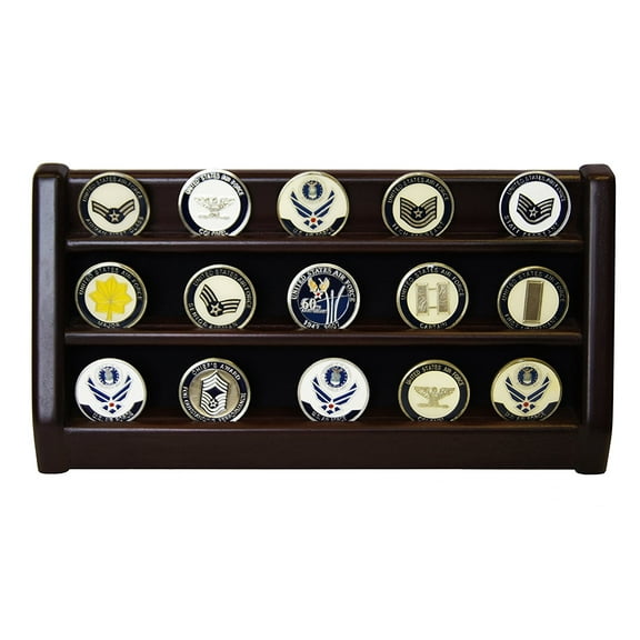 DECOMIL - 3 Rows Shelf Challenge Coin Holder Display Casino Chips Holder Cherry Finish