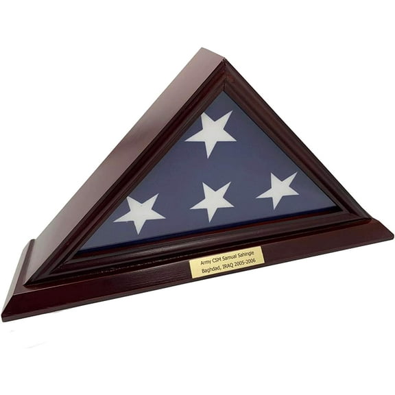 DECOMIL - 3'x5' Flag Display Case, Cherry Finish Shadow Box (Not for Burial Funeral Flag) with A Customized Name Plate