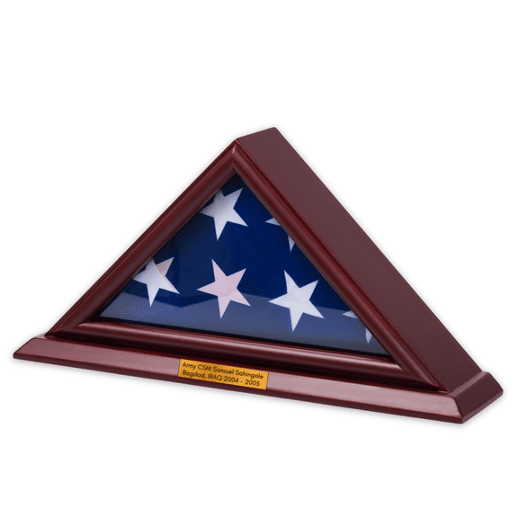 DECOMIL - 3x5 Flag Display Case, Cherry Finish Shadow Box (Not for Burial Funeral Flag) with A Customized Name Plate