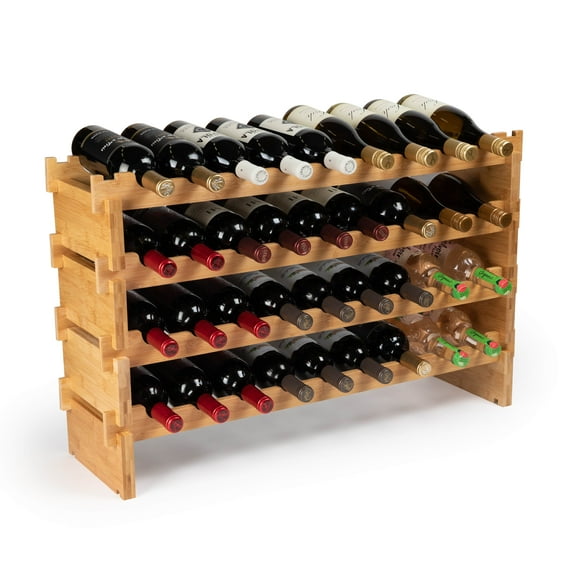 DECOMIL - 36 Bottle Stackable Modular Wine Rack Wine Storage Rack Solid Bamboo Wine Holder Display Shelves, Wobble-Free