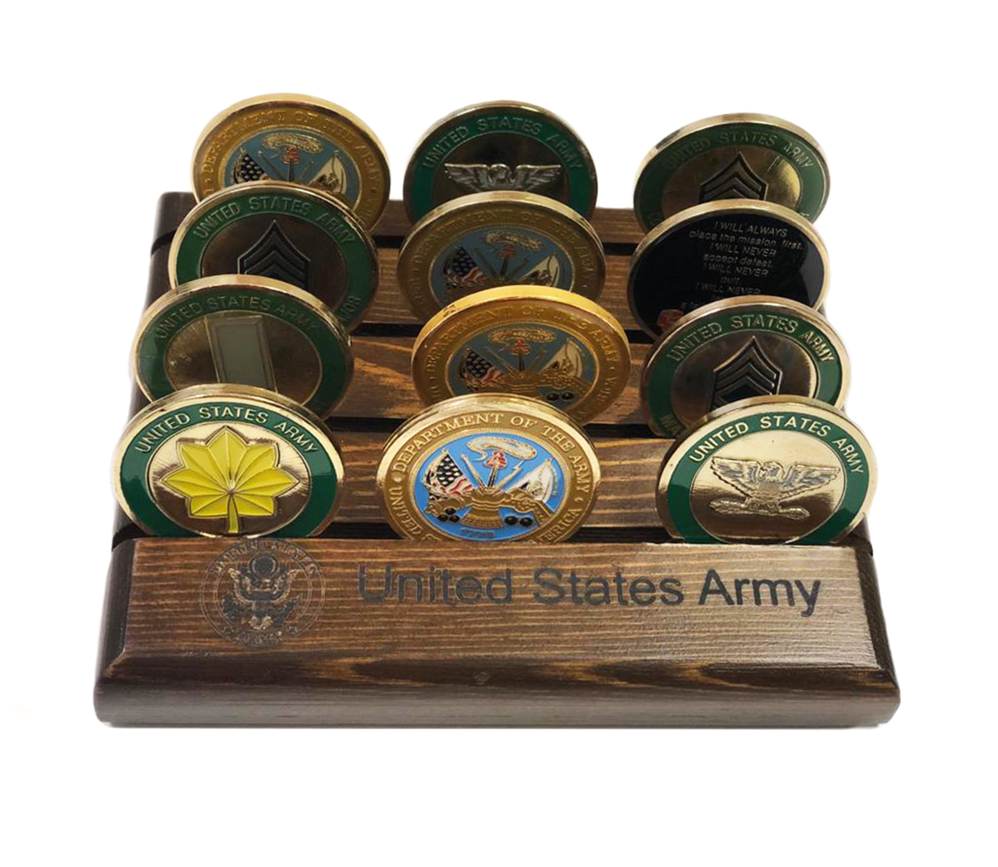 Army Coin Rack Fun DECOMIL 4 Rows Coin Holder, US Army-Navy-Air Force-Marine Military ...