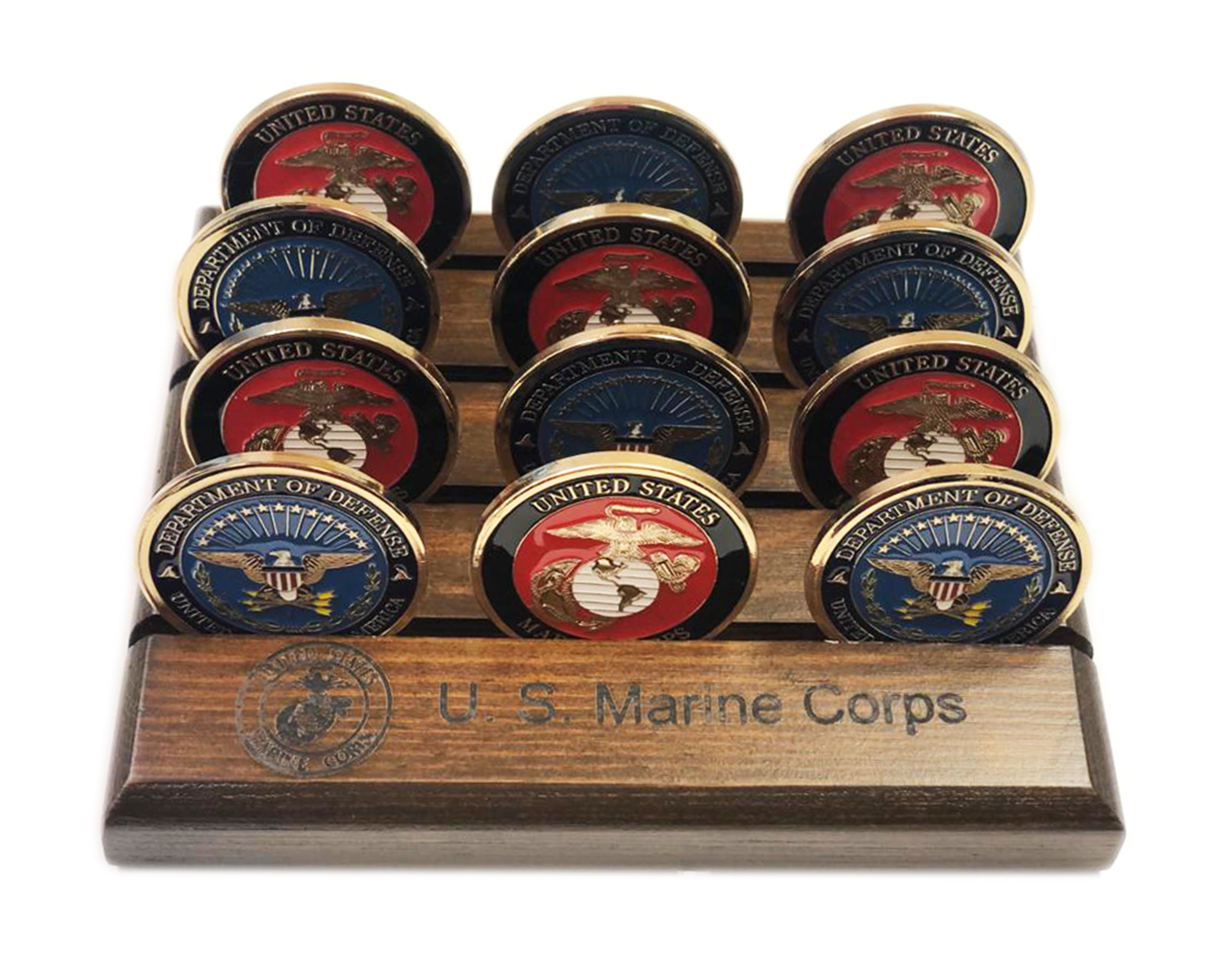 Coin Racks Army DECOMIL 4 Rows Coin Holder, US Army-Navy-Air Force-Marine Military ...