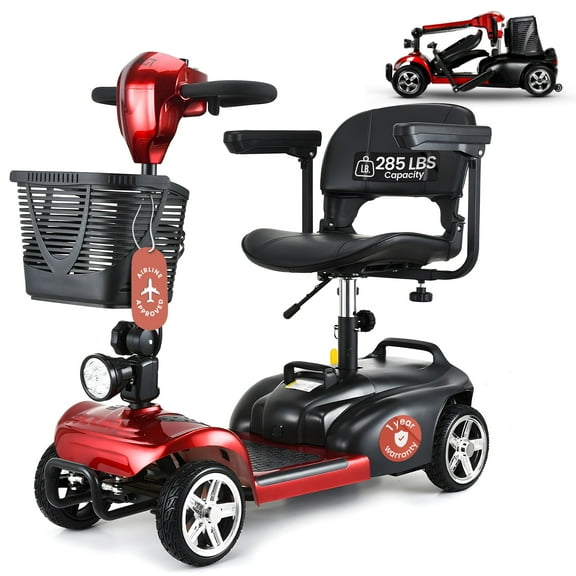 DECOMIL 4 Wheels Folding Motorized Mobility Scooter, Lightweight Electric Scooter with Long Battery Life, Premium Comfort Seat, and LED Lights, for Adults and Seniors, Supports up to 285 lbs