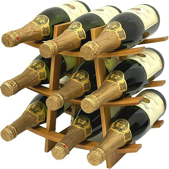 DECOMIL 9 Bottle Samurai Style Stackable Modular Wine Rack Wine Storage Rack Solid Bamboo Wine Holder Display Shelves, Wobble-Free (9 Bottle Capacity - Samurai Style Capacity)