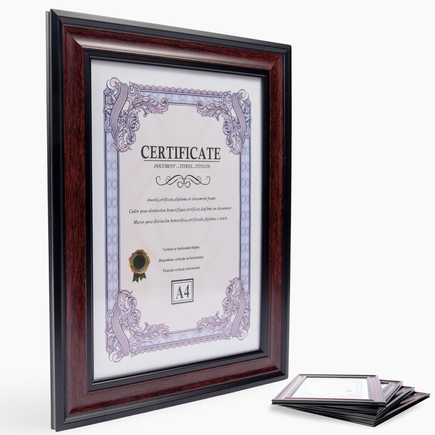DECOMIL A4 Certificate Frame Holder for Wall, Set of 5, Real Cherry ...