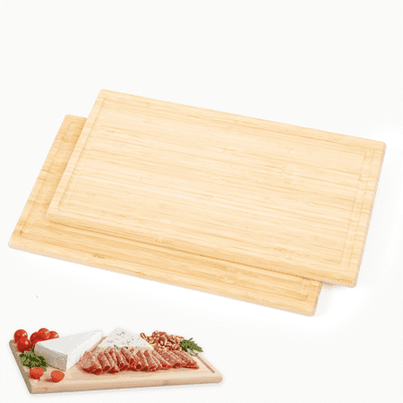 DECOMIL Bamboo Cutting Board Set for Kitchen, 2-Piece Wooden Boards for Cutting and Serving, Cheese & Charcuterie Board, Durable Real Bamboo