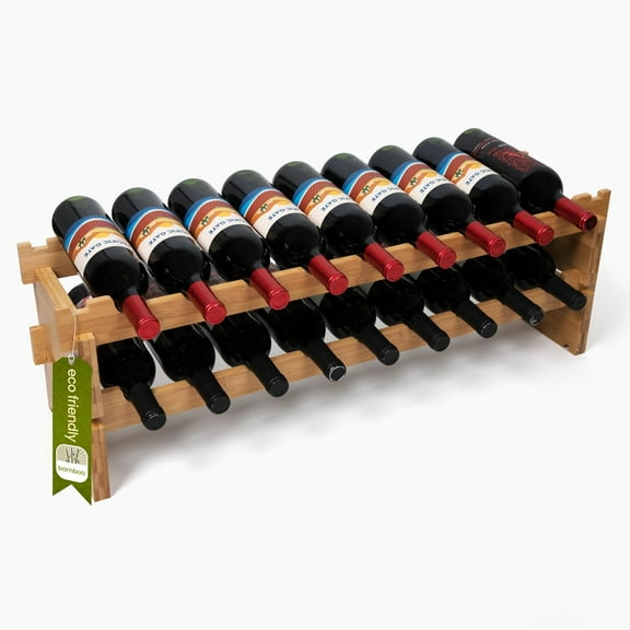 DECOMIL Bamboo Wine Rack, 18-Bottle Large Wine Storage Stand, Modular & Stackable Wooden Wine Rack Organizer for Countertop or Floor