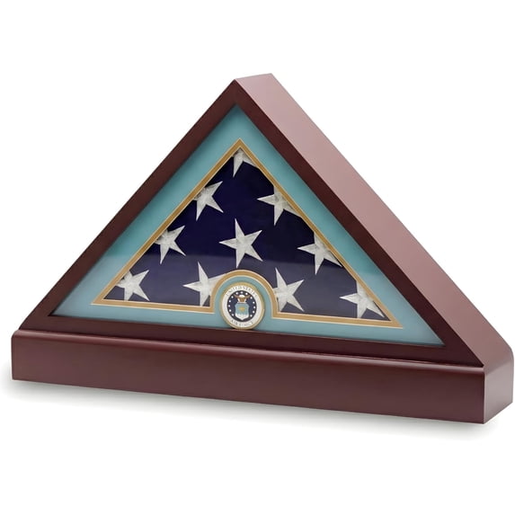 DECOMIL – Burial Flag Display Case, 5x9 Flag Display Stand with Padestal, Flag Case for Funeral Flag, Solid Wood Cherry Finish, Armed Forces Mats
