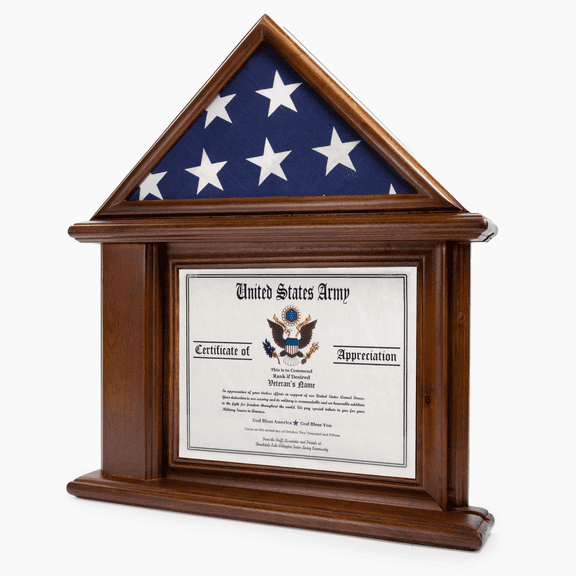 DECOMIL 3x5 Flag Display Case with Certificate Holder , Solid Wood Memorial Shadow Box, Wall or Table Mount