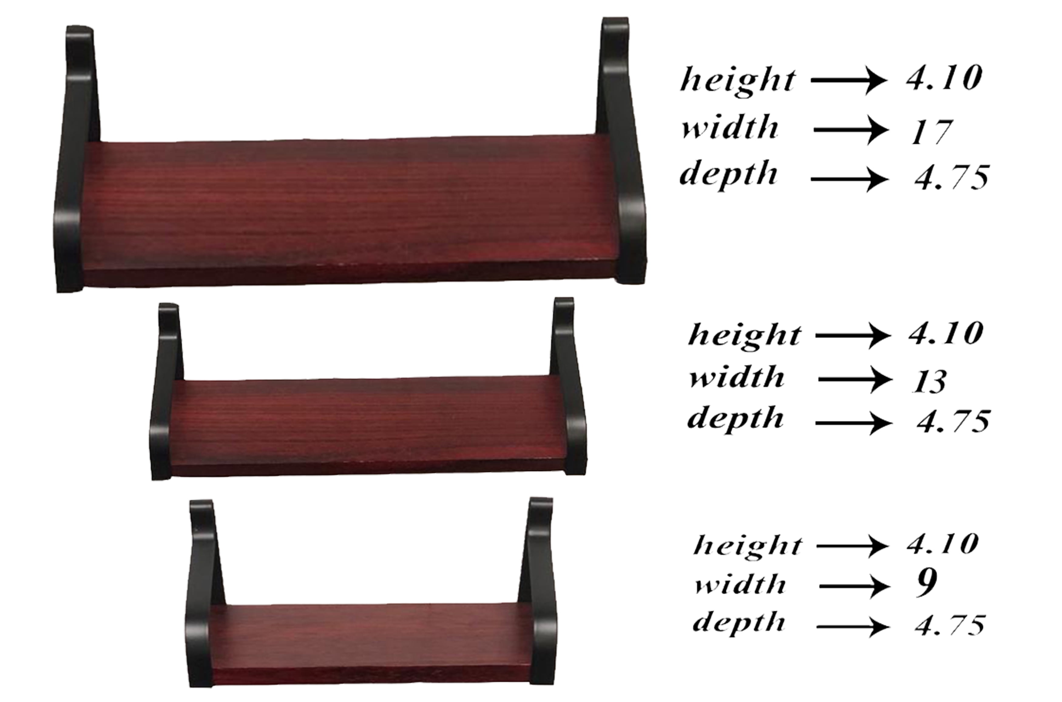 DECOMIL Floating Shelves Wall Mounted, Rustic Wood Wall Storage Shelves Set of 3 for Any Wall Space for Living Room, Bathroom, Bedroom, Kitchen, Garage, and Office (Cherry)