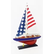 DECOMIL Handmade Wooden Sailing Boat with American Flag