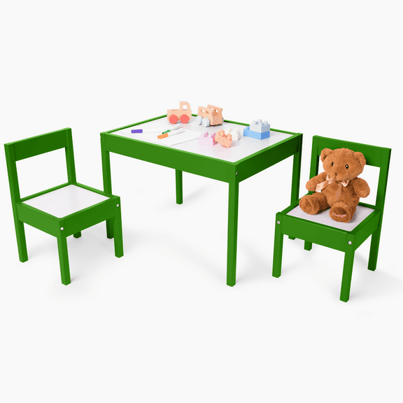 DECOMIL Kids 3-Piece Wooden Activity Table and Chair Set, Green