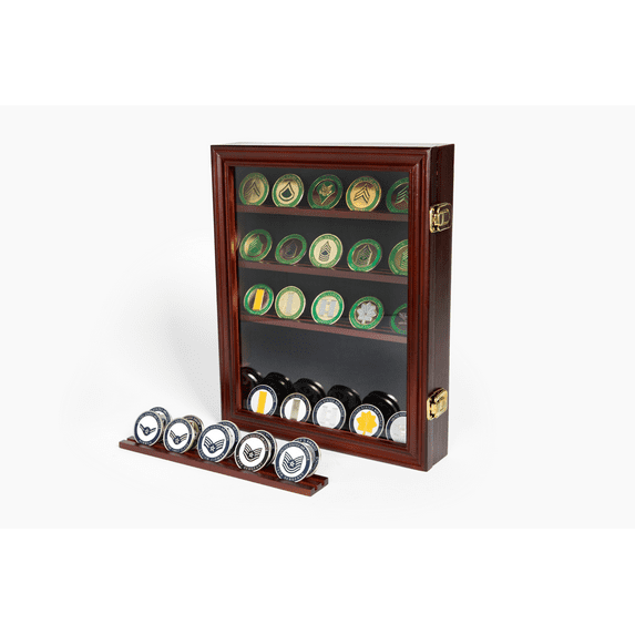 DECOMIL - Lockable 30 Military Challenge Coin, Poker Chip, Sports Coin Display Case Cabinet, Glass Door, Coin 30-CHR