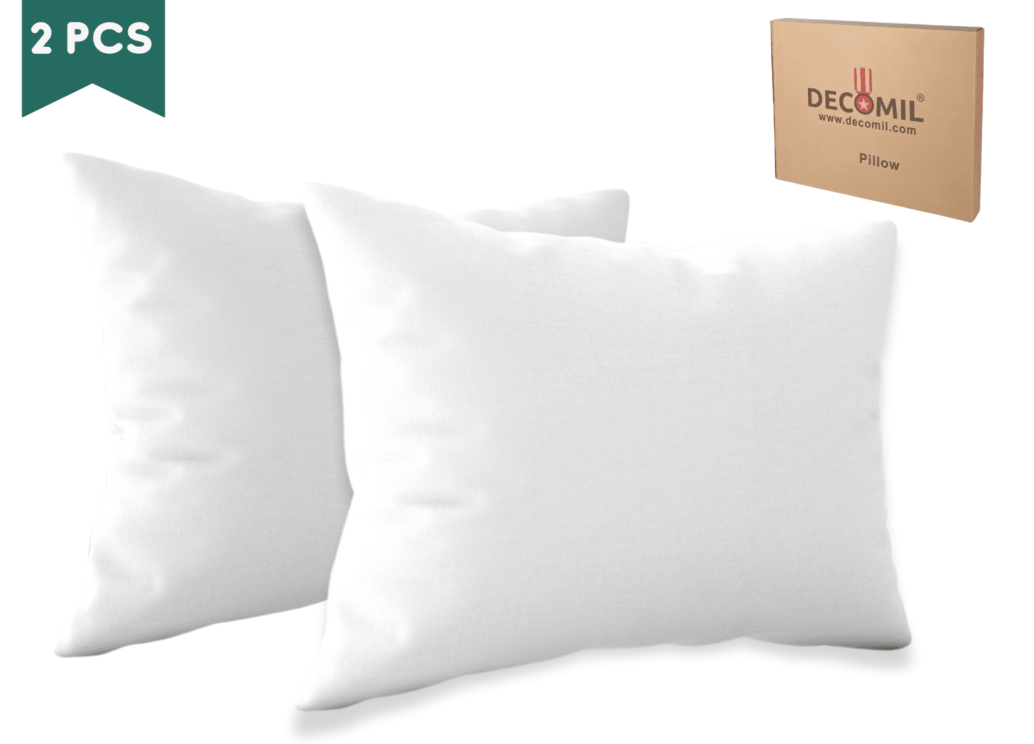 DECOMIL Luxury Sleeping Pillows, 100% Cotton, Standard/Queen, 2 Pack
