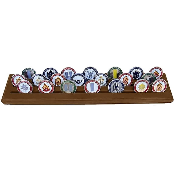 DECOMIL Military Collectiable Challange Coin Holder, Solid Walnut - Large - 3 Rows