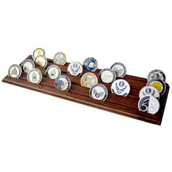 DECOMIL Military Collectiable Challange Coin Holder, Solid Walnut - Large - 4 Rows