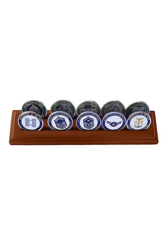 Military Collectible Challenge Coin Holder (Medium, 2 Rows) Solid Walnut