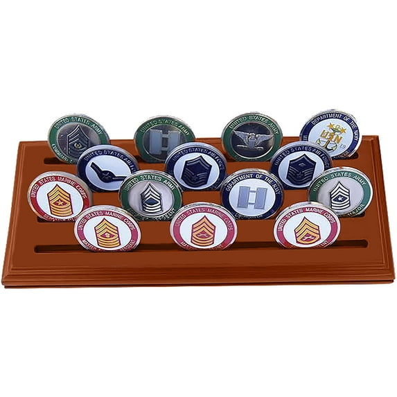 DECOMIL Military Collectible Challenge Coin Holder (Medium, 4 Rows) Solid Walnut